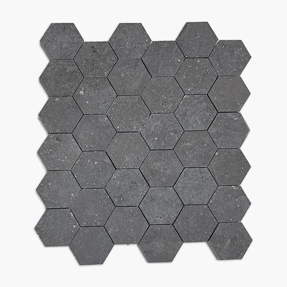 Nova Blue Limestone 2x2 Hexagon Honed Mosaic Tile
