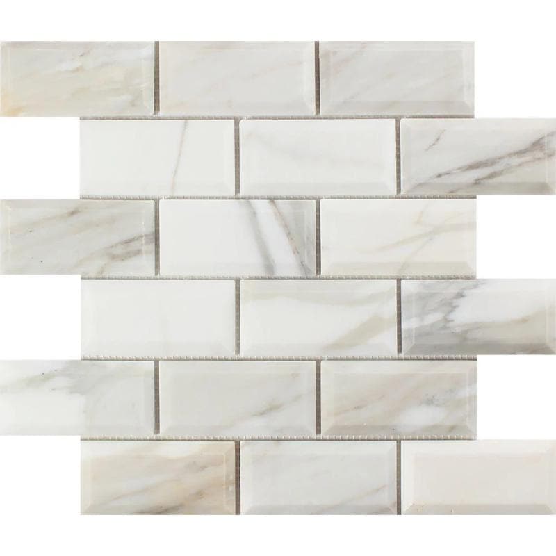 Calacatta Gold Marble 2x4 Deep Beveled Honed Mosaic Tile