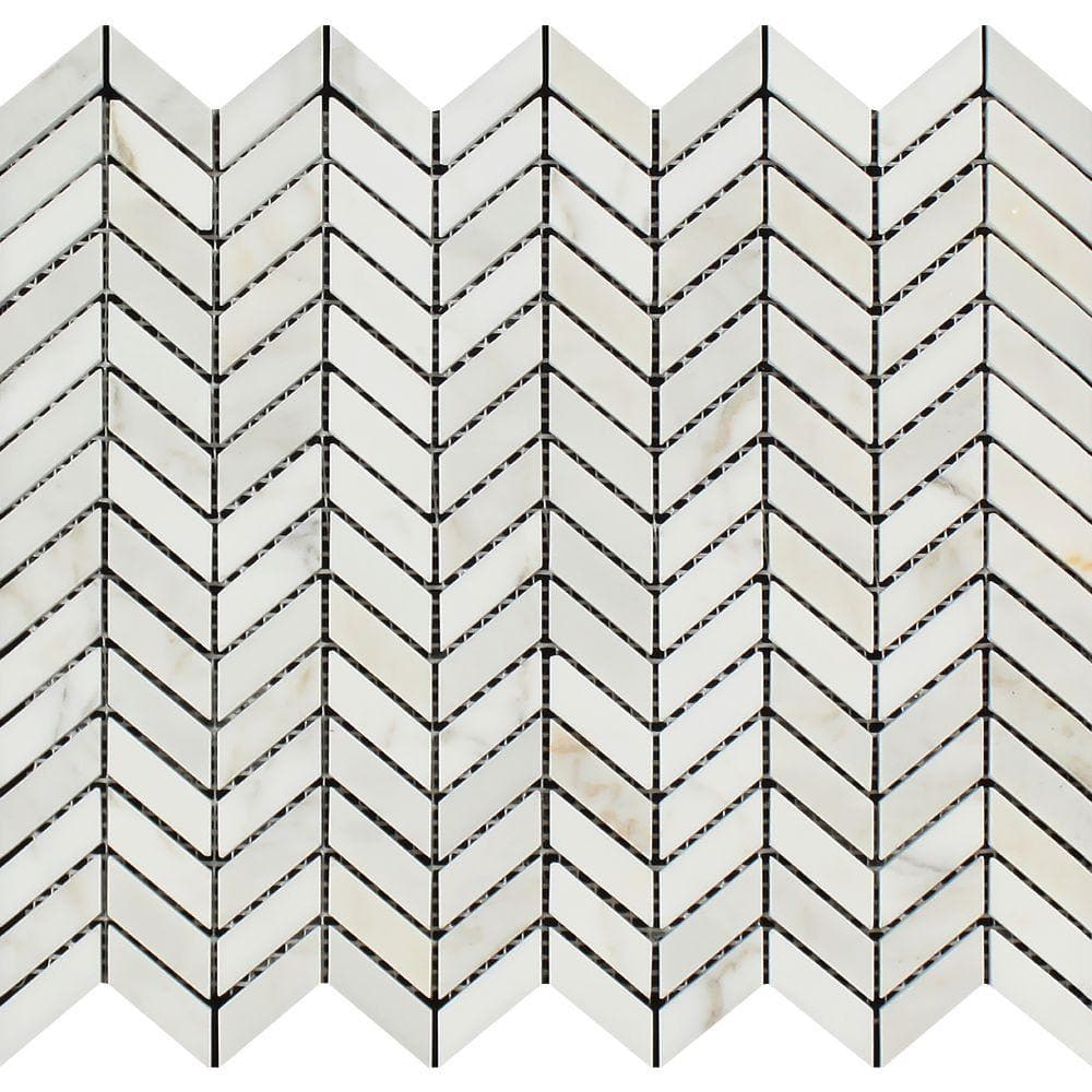 Calacatta Gold Marble Mini Chevron Polished Mosaic Tile