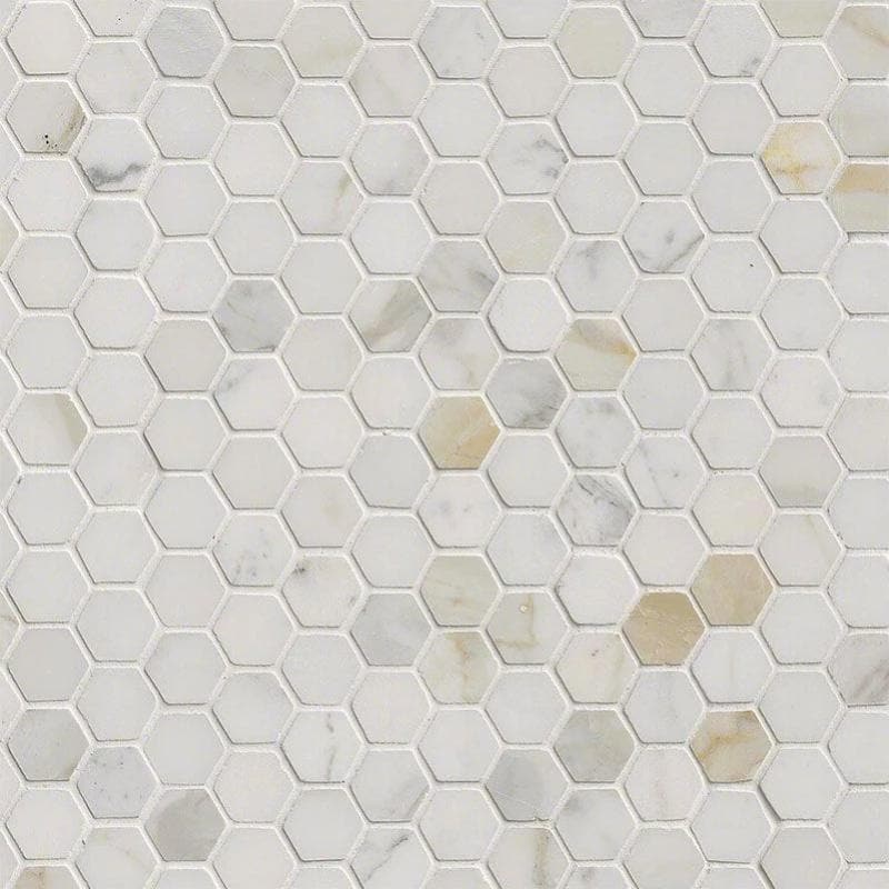 Calacatta Gold Marble 1x1 Hexagon Polished Mosaic Tile