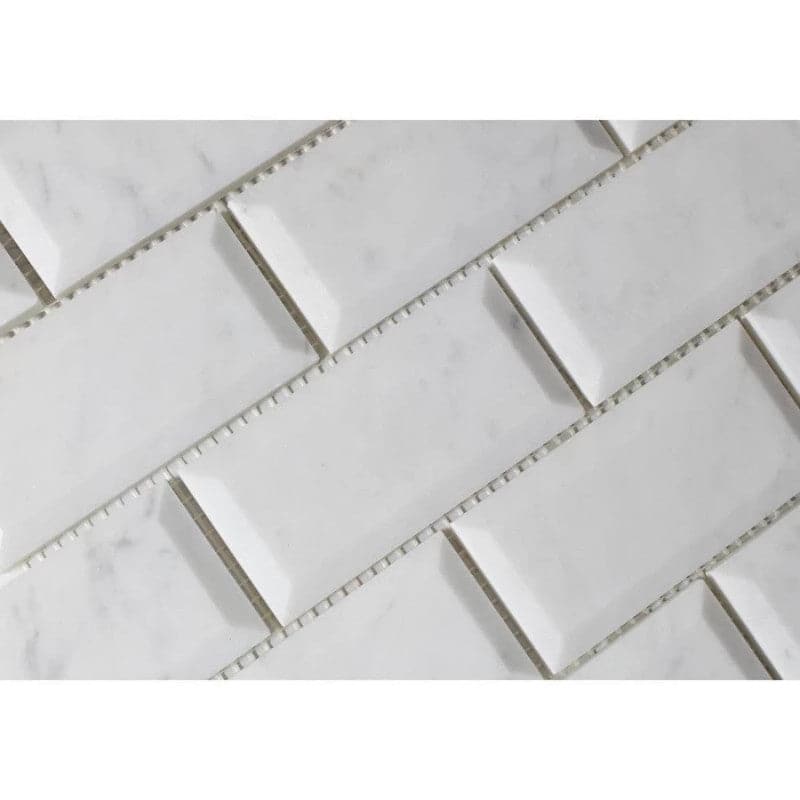 White Carrara Marble 2x4 Deep Beveled Polished Mosaic Tile