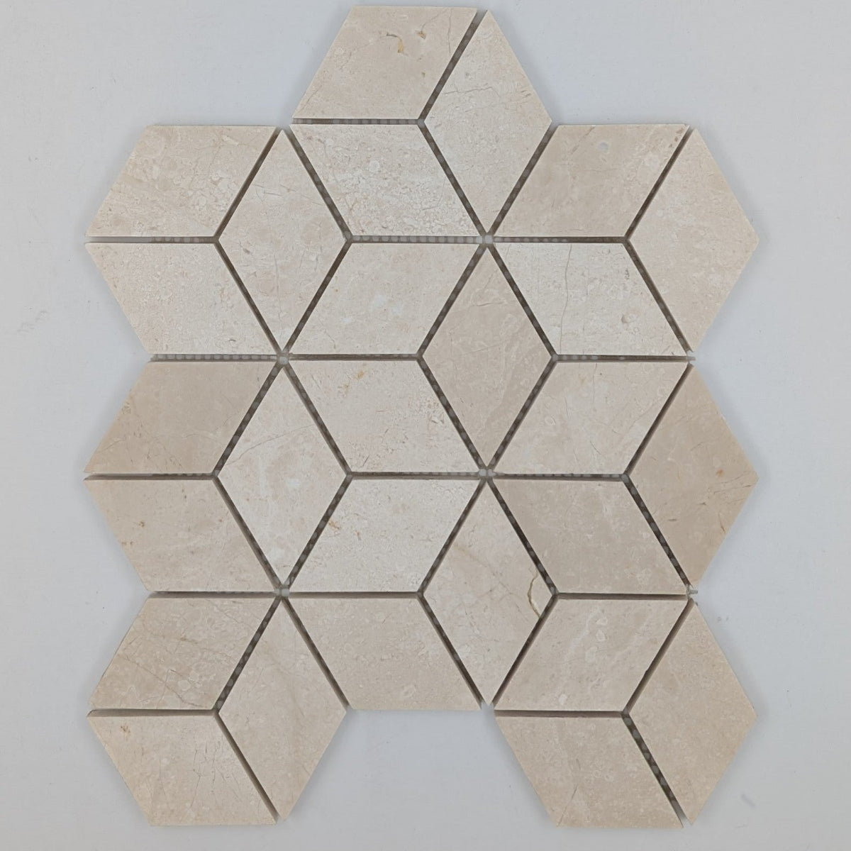 Crema Marfil Marble Rhombus 3D Polished Mosaic Tile (Clearance)