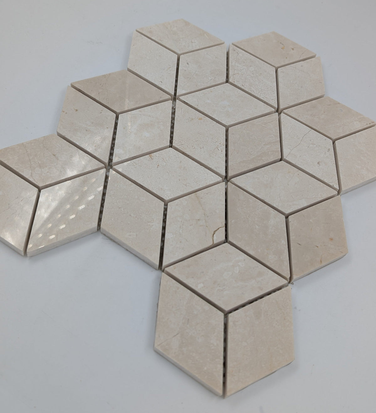 Crema Marfil Marble Rhombus 3D Polished Mosaic Tile (Clearance)