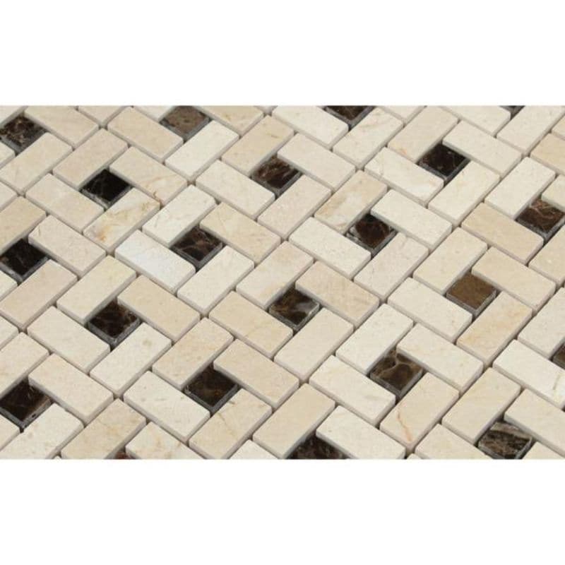Crema Marfil Marble Pinwheel w/Brown dots Polished Mosaic Tile