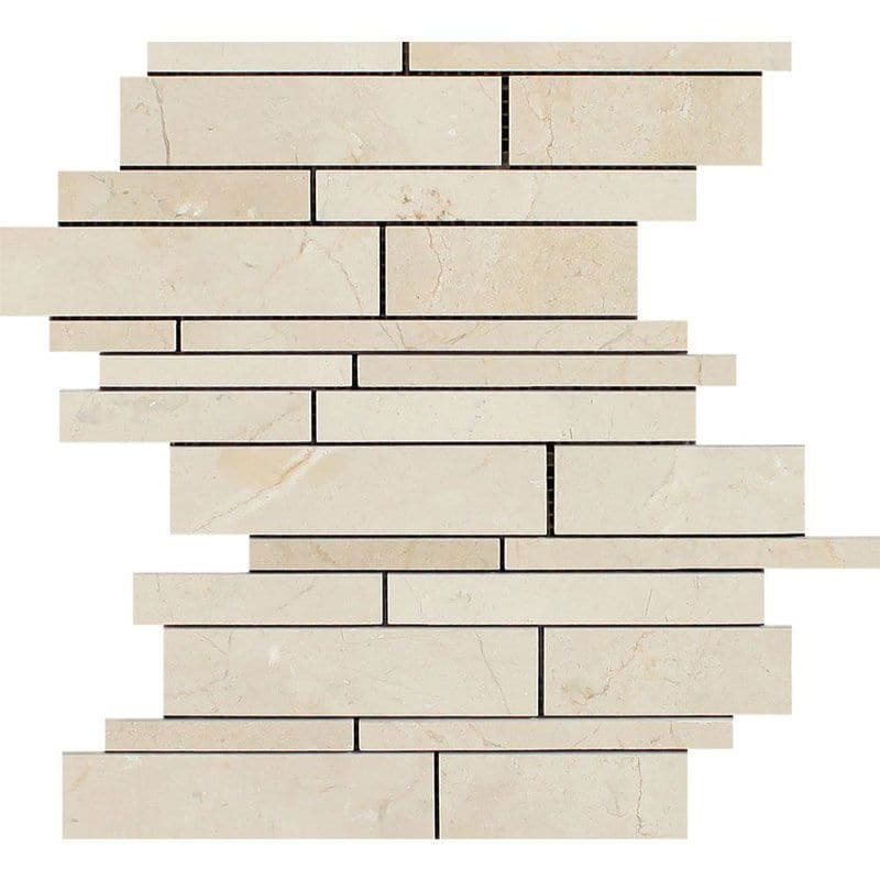 Crema Marfil Marble Random Insert Strip Polished Mosaic Tile