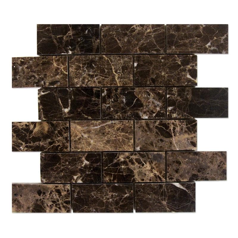 Emperador Dark Spanish Marble 2x4 Polished Mosaic Tile