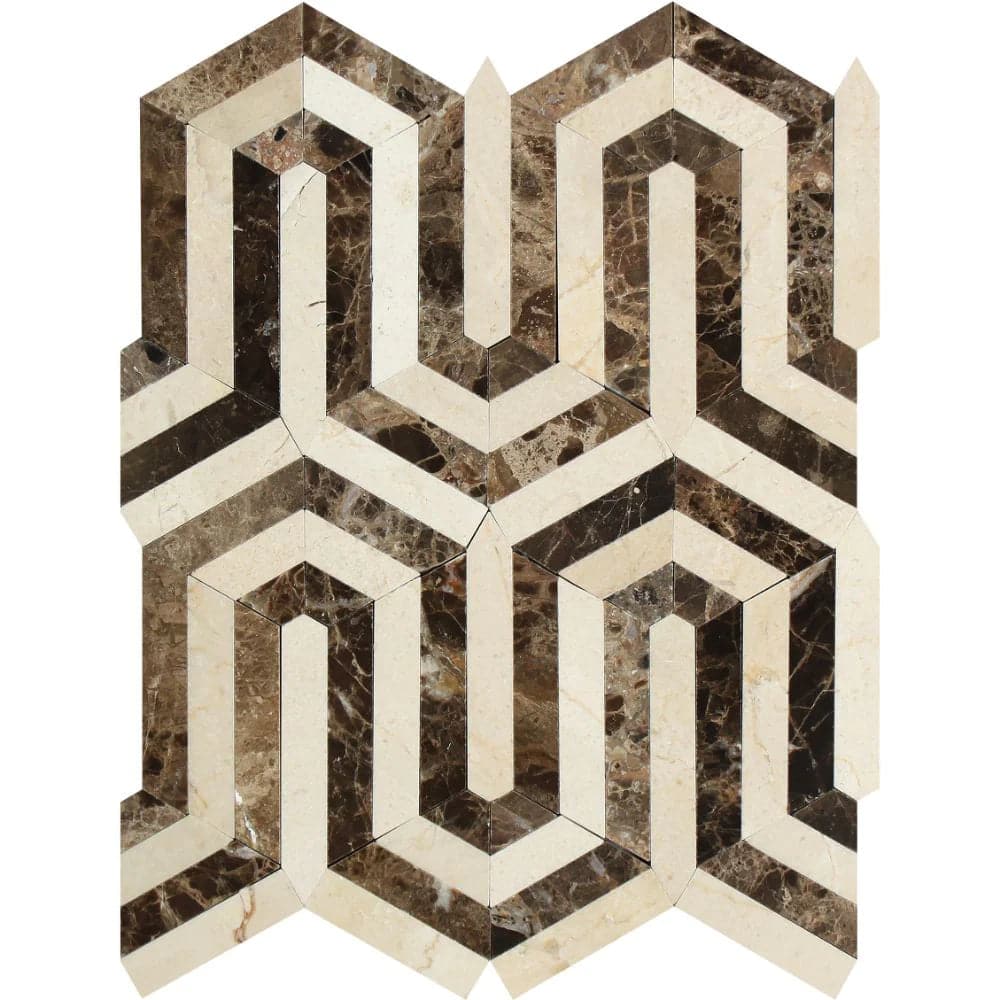 Emperador Dark and Crema Marfil Marble Berlinetta Honed Mosaic Tile