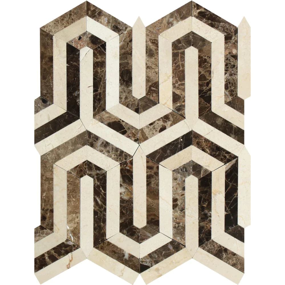 Emperador Dark and Crema Marfil Marble Berlinetta Polished Mosaic Tile