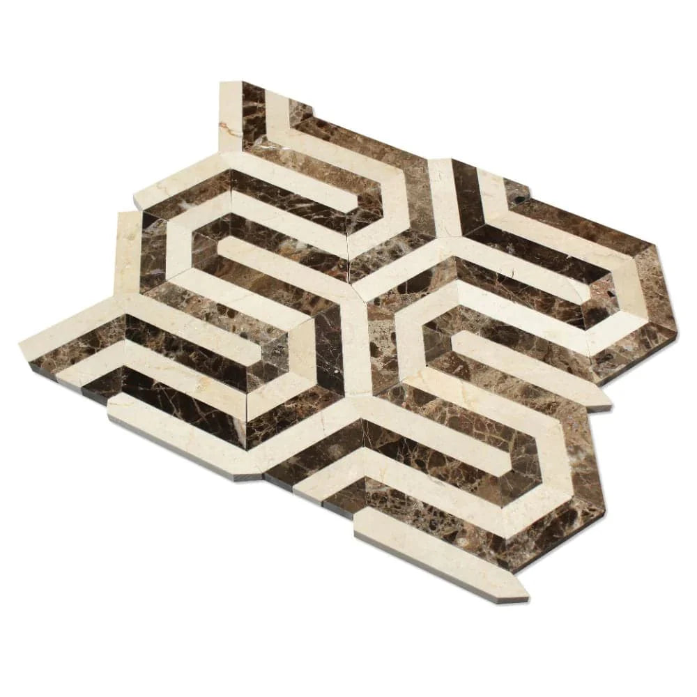 Emperador Dark and Crema Marfil Marble Berlinetta Honed Mosaic Tile
