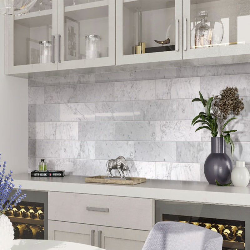 White Carrara Marble 4x12 Polished Tile