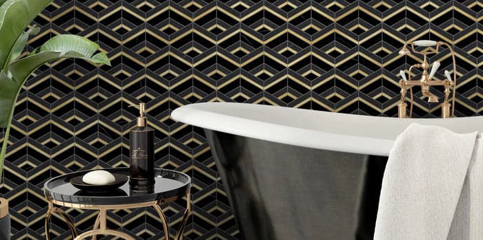 Nero Marquina Wave With Brass Black Mosaic Tile