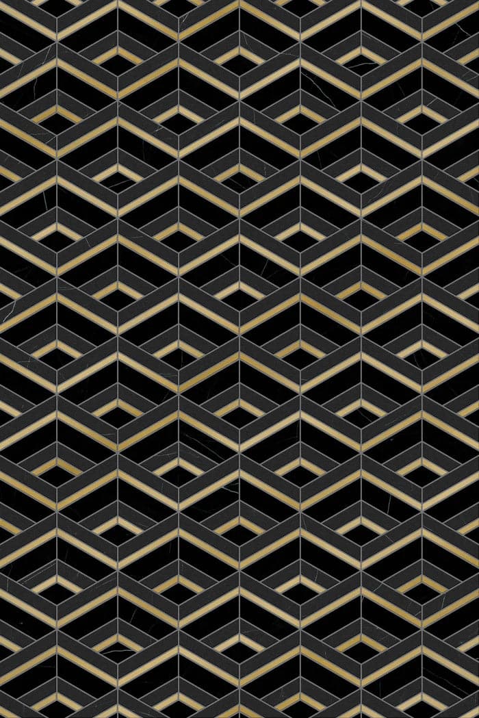 Nero Marquina Wave With Brass Black Mosaic Tile