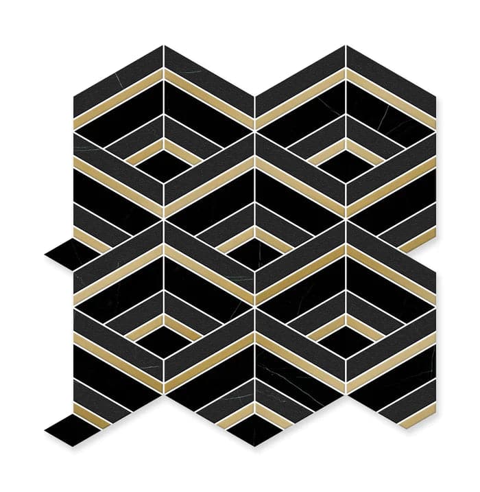 Nero Marquina Wave With Brass Black Mosaic Tile