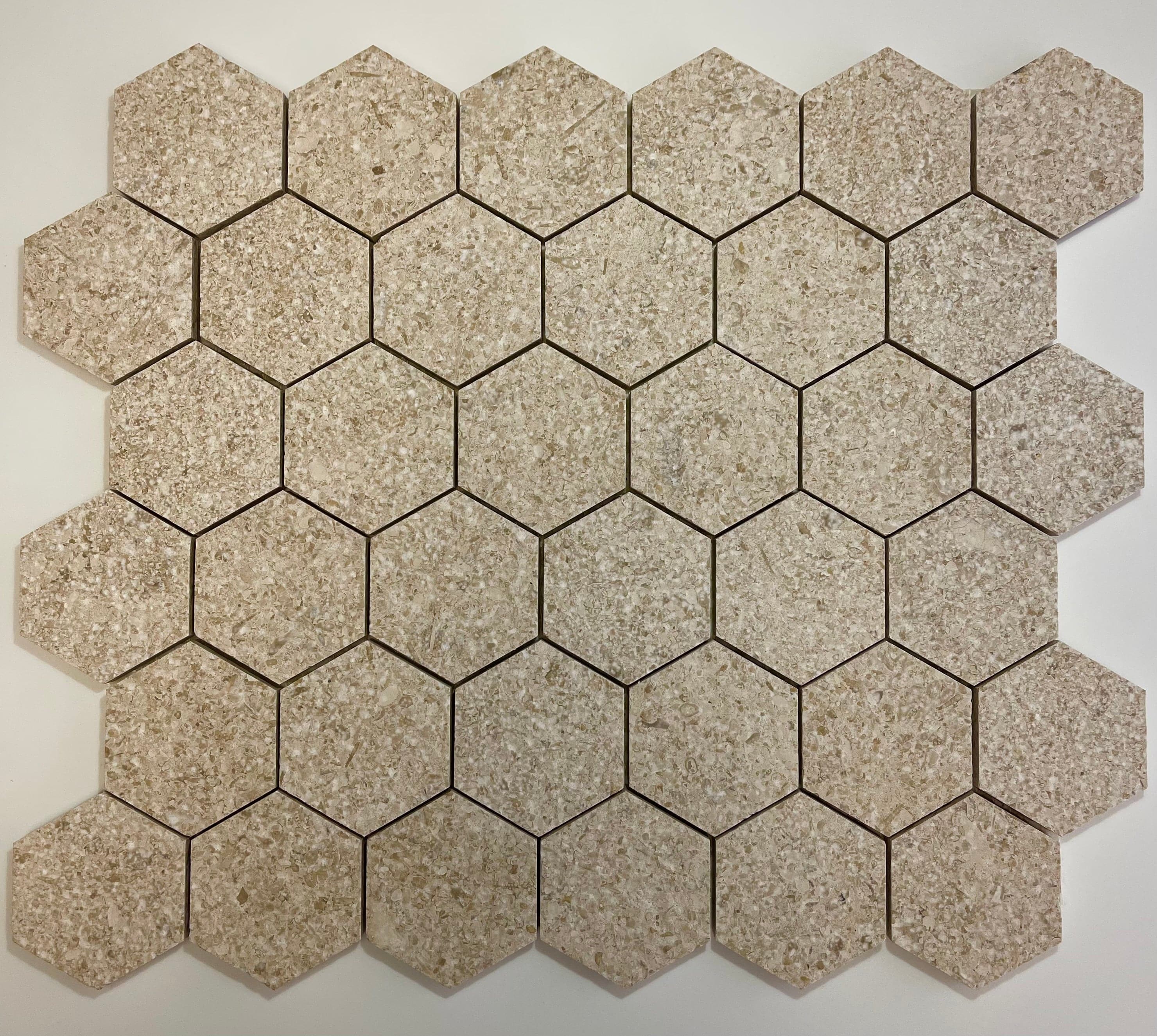 Gascogne Beige 2x2 Hexagon Tumbled Limestone Mosaic Tile