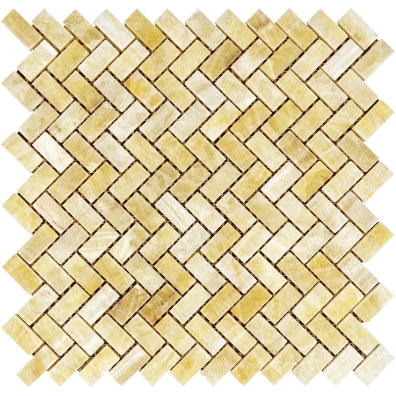 Honey Onyx 5/8 x 1 1/4 Mini Herringbone Polished Mosaic Tile
