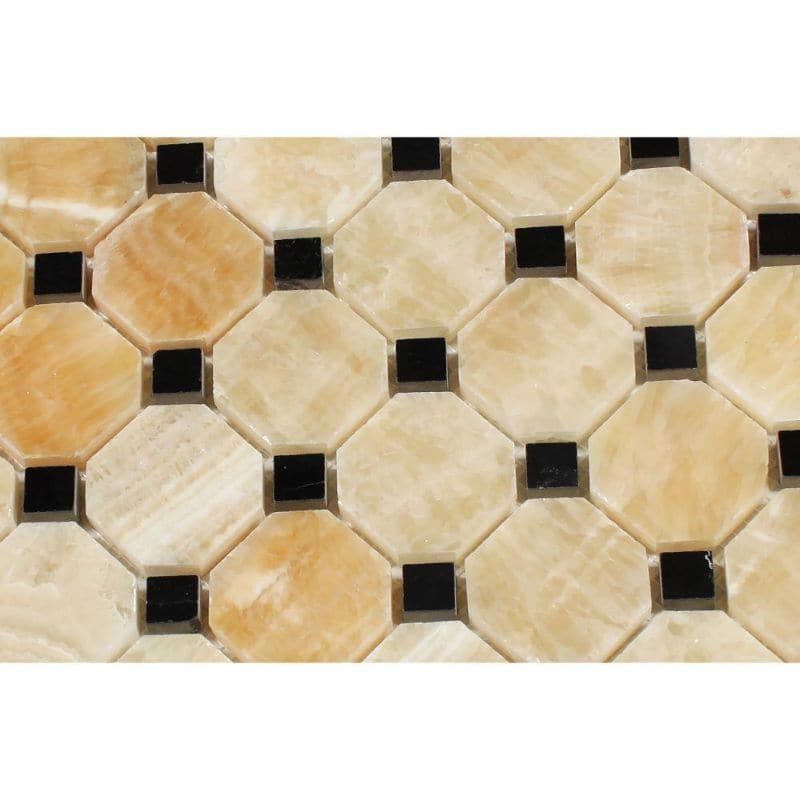 Honey Onyx Octagon with Black Dots Polished Mosaic Tile