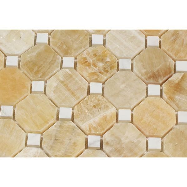 Honey Onyx Octagon with White Dots Polished Mosaic Tile
