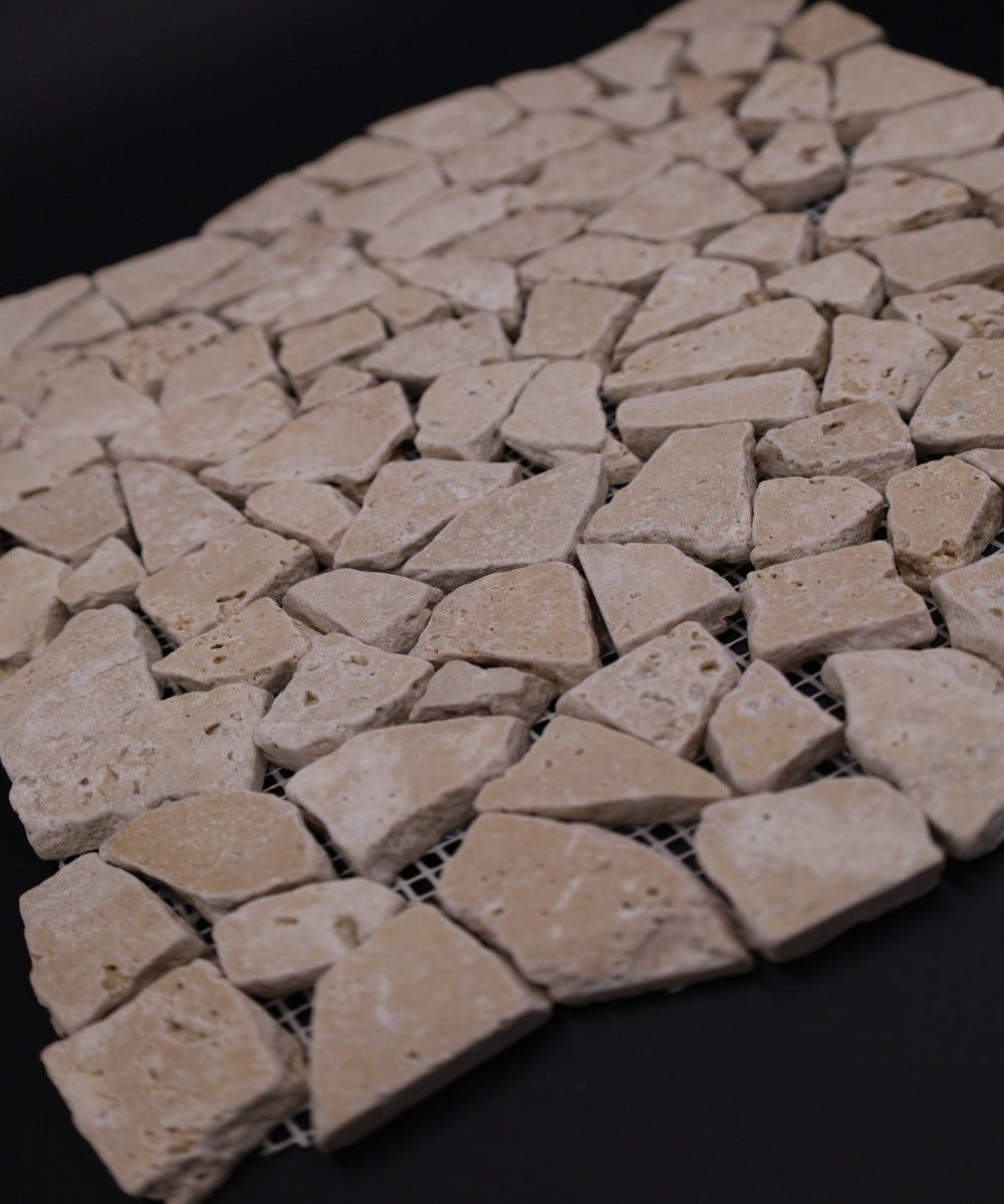Noce Travertine Flat Pebble / Paledian (Random Broken) Mosaic Tile