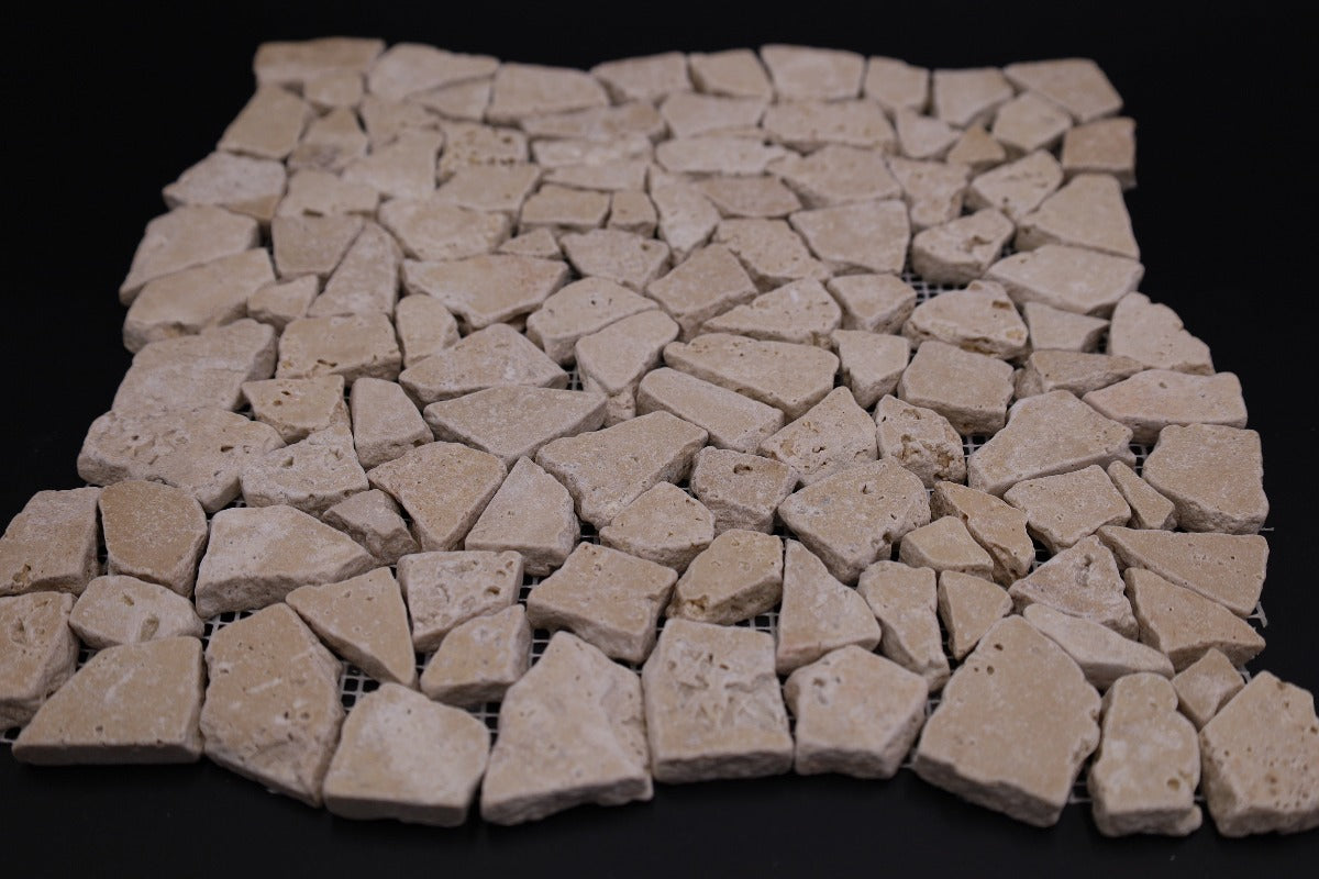 Noce Travertine Flat Pebble / Paledian (Random Broken) Mosaic Tile