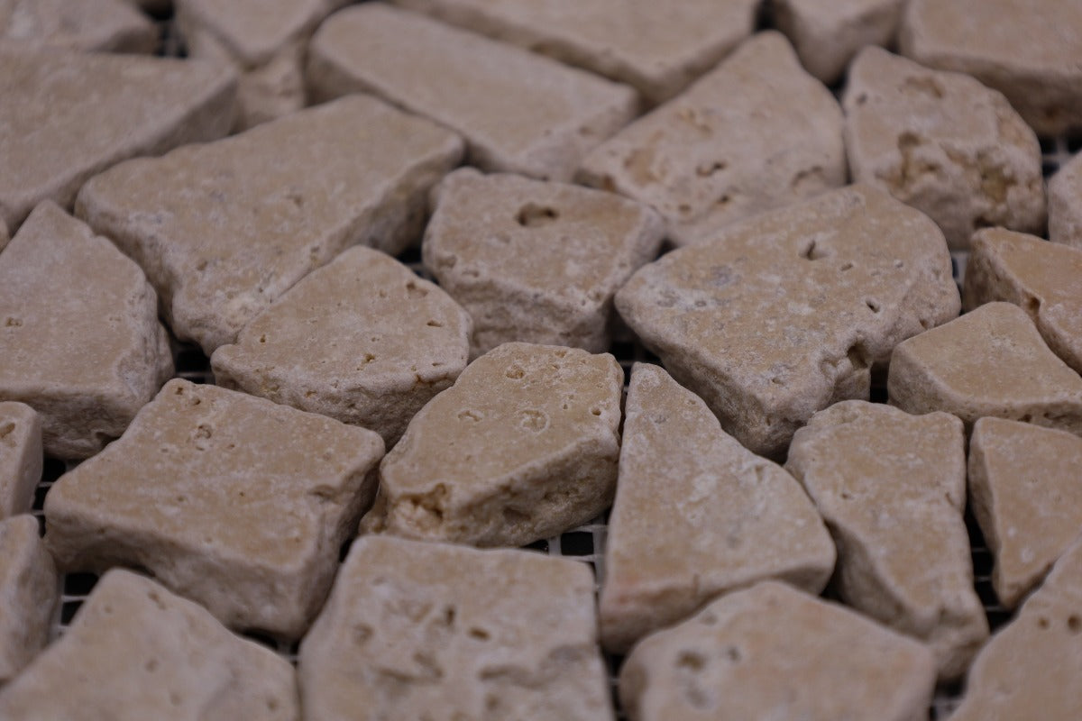 Noce Travertine Flat Pebble / Paledian (Random Broken) Mosaic Tile