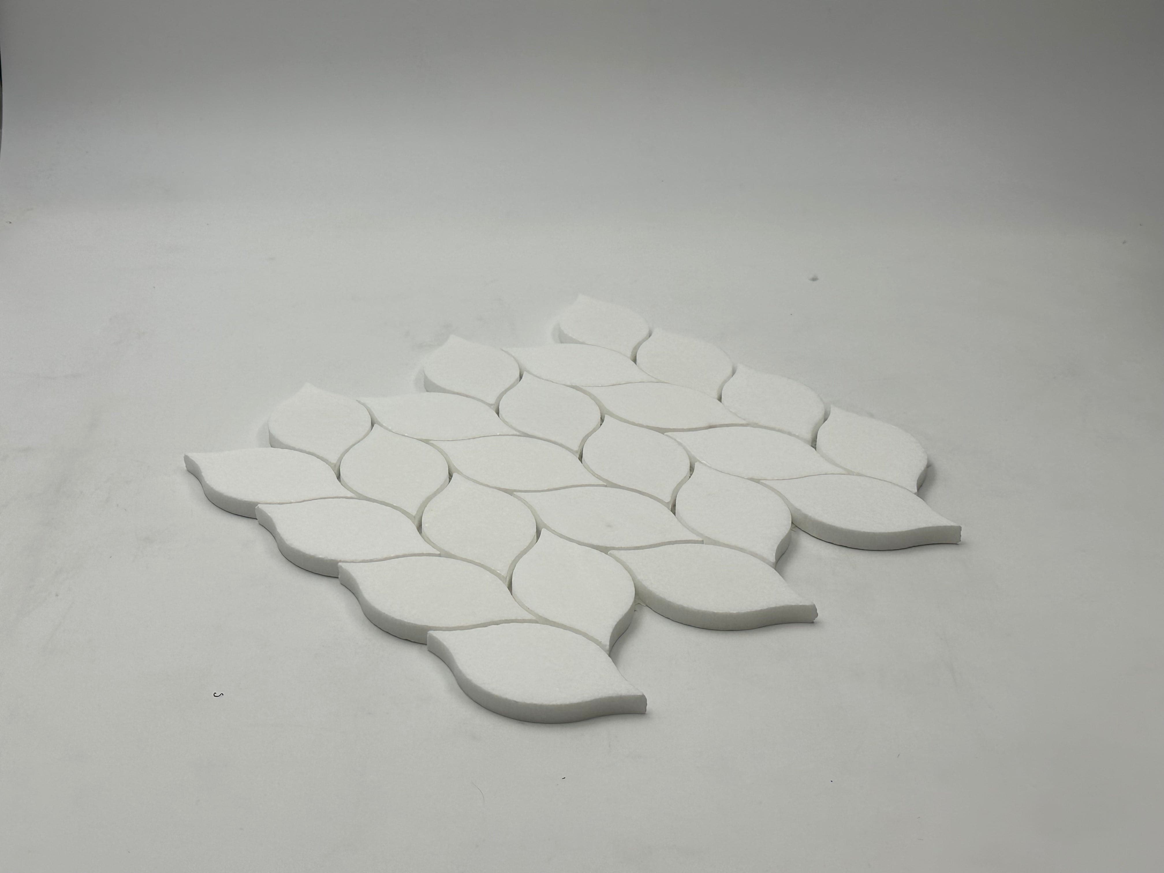 Thassos White Marble Leaf Design Polished Mosaic Tile