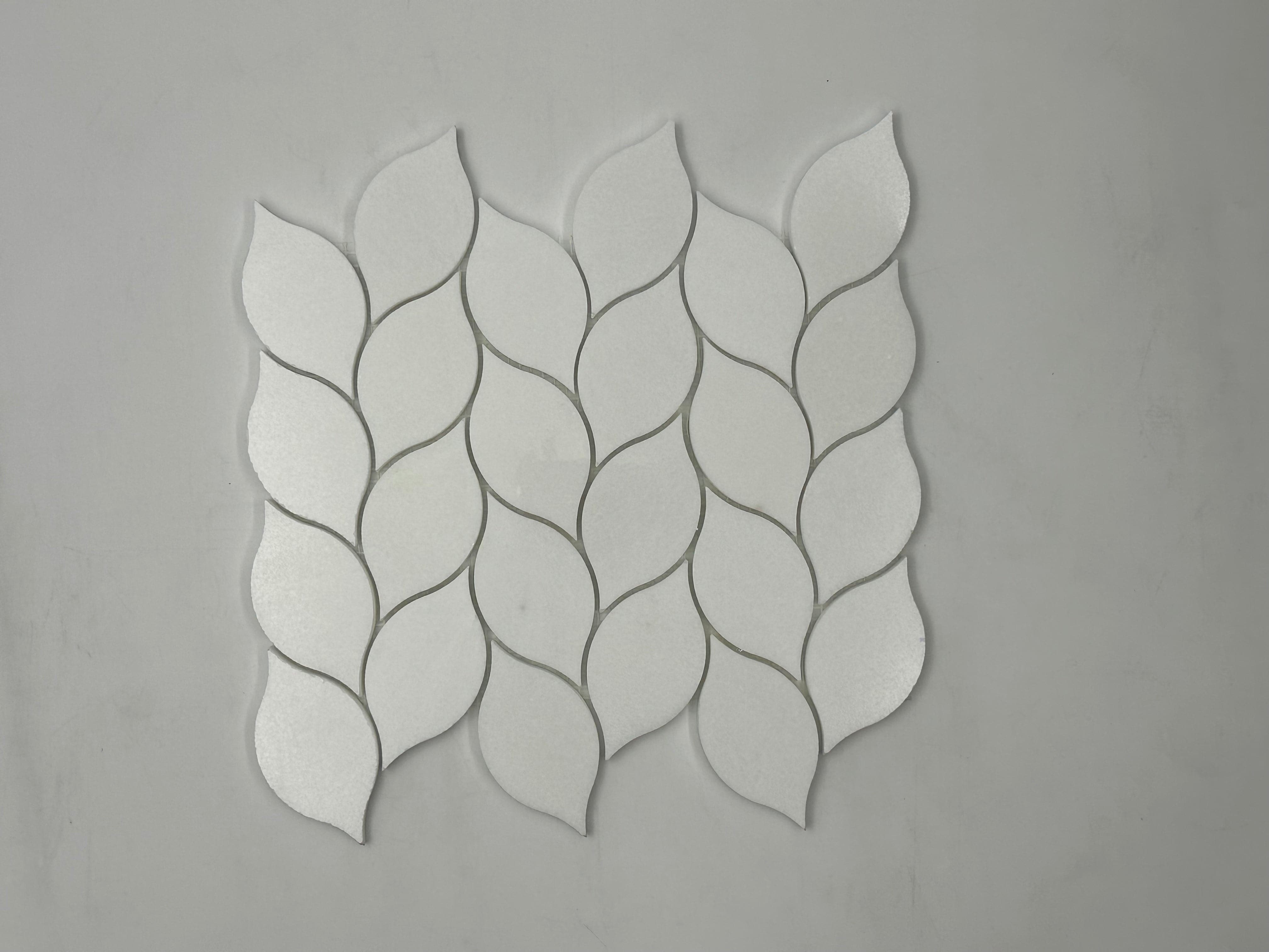 Thassos White Marble Leaf Design Polished Mosaic Tile