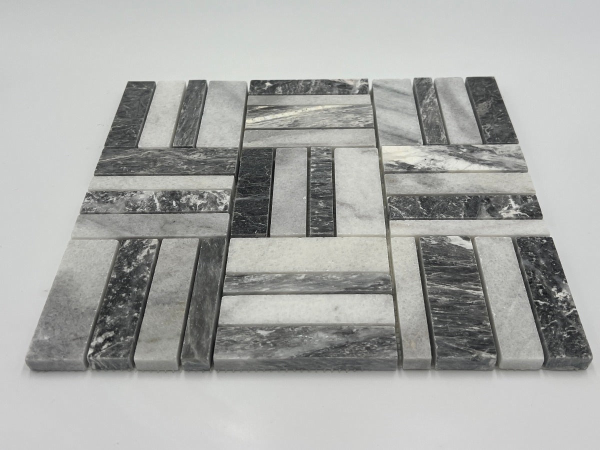 Bardiglio Grey Marble Stripe Design Polished Mosaic Tile (Clearance)