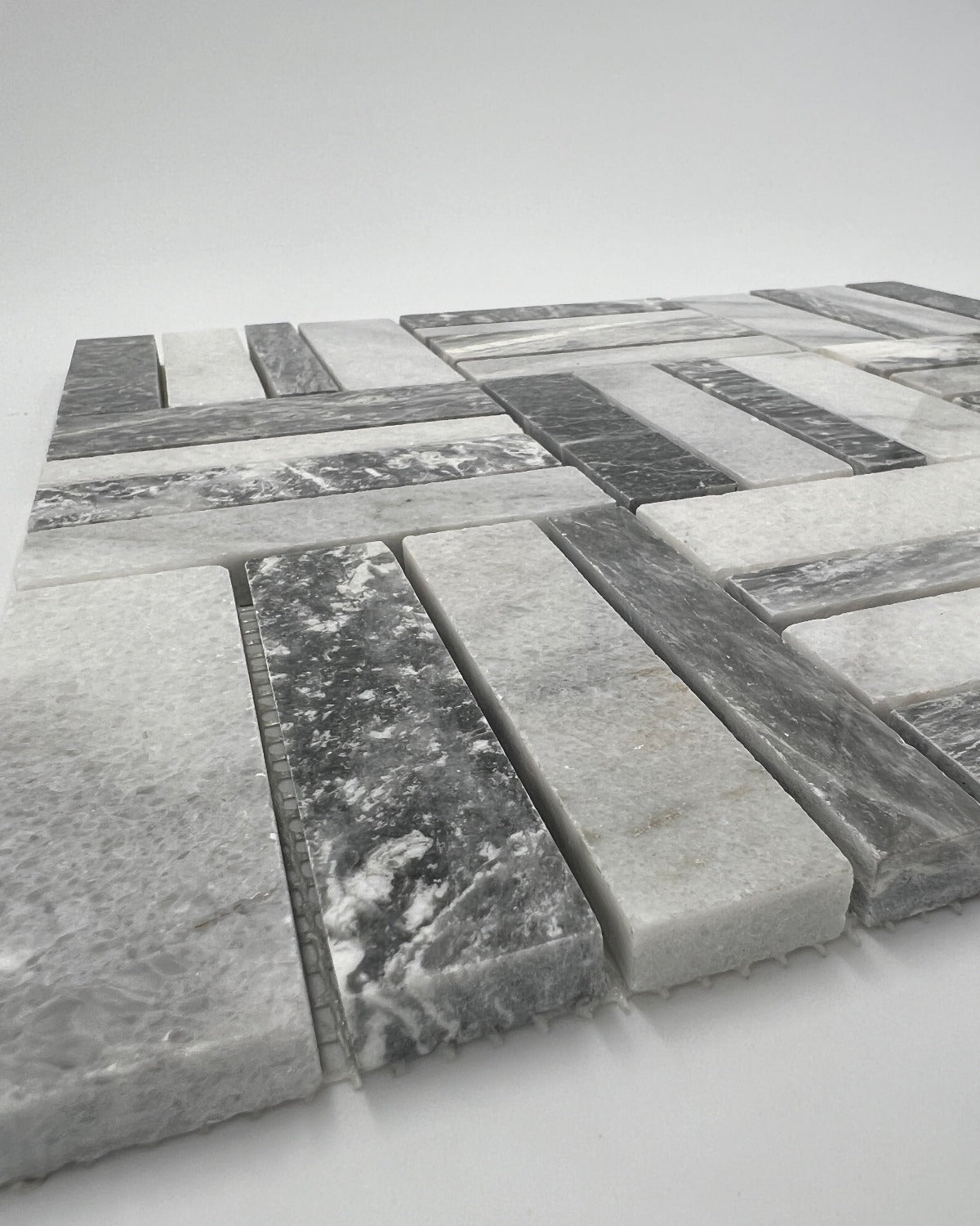 Bardiglio Grey Marble Stripe Design Polished Mosaic Tile (Clearance)