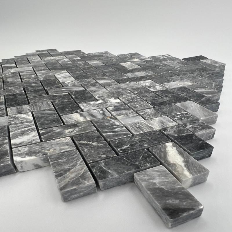Bardiglio Grey Marble 5/8 X 1 1/4 Mini Herringbone Polished Mosaic Tile (Clearance)