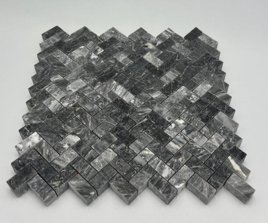 Bardiglio Grey Marble 5/8 X 1 1/4 Mini Herringbone Polished Mosaic Tile (Clearance)
