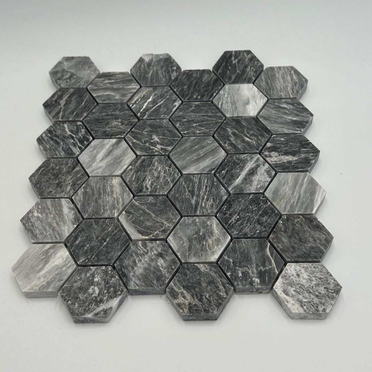 Bardiglio Grey Marble 2x2 Hexagon Polished Mosaic Tile (Clearance)