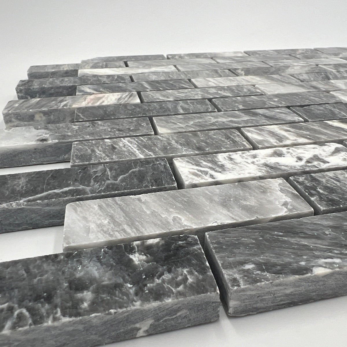 Bardiglio Grey Marble 1x3 Brick Polished Mosaic Tile (Clearance)