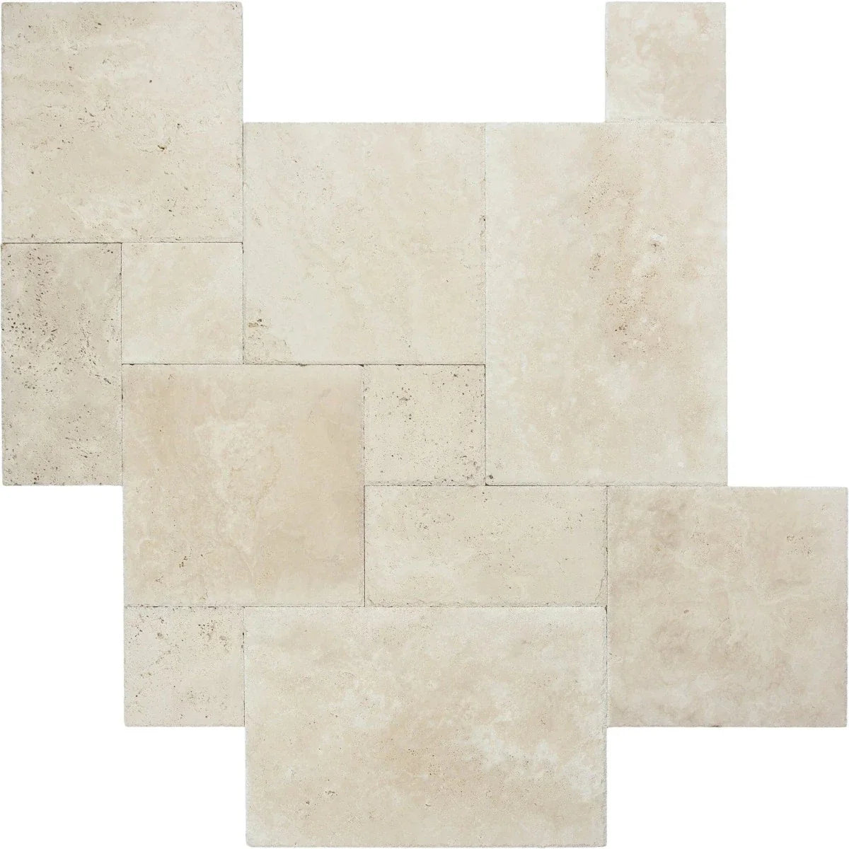 Ivory Travertine Brushed and Chiseled Versailles Pattern Tile