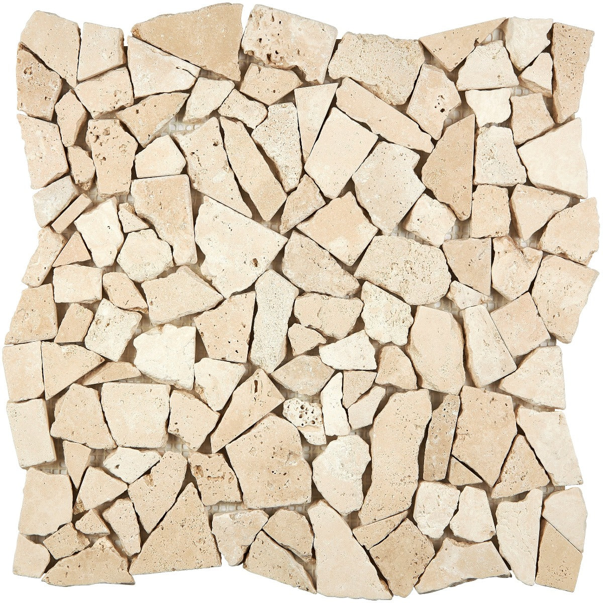 Ivory Travertine Flat Pebble / Paledian (Random Broken) Mosaic Tile