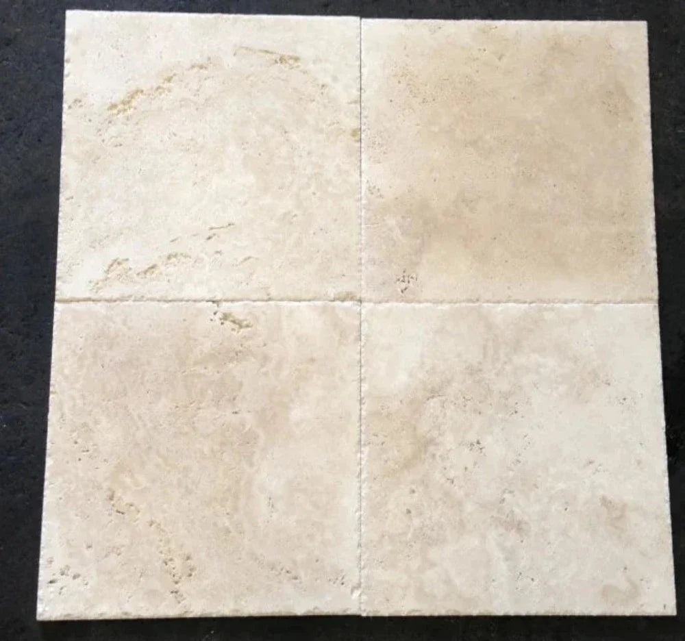 Ivory Travertine 18x18 Unfilled Brushed and Chiseled Tile