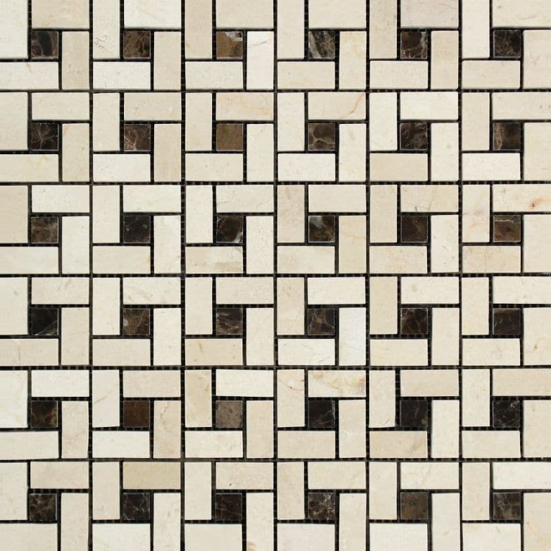 Crema Marfil Marble Pinwheel w/Brown dots Polished Mosaic Tile