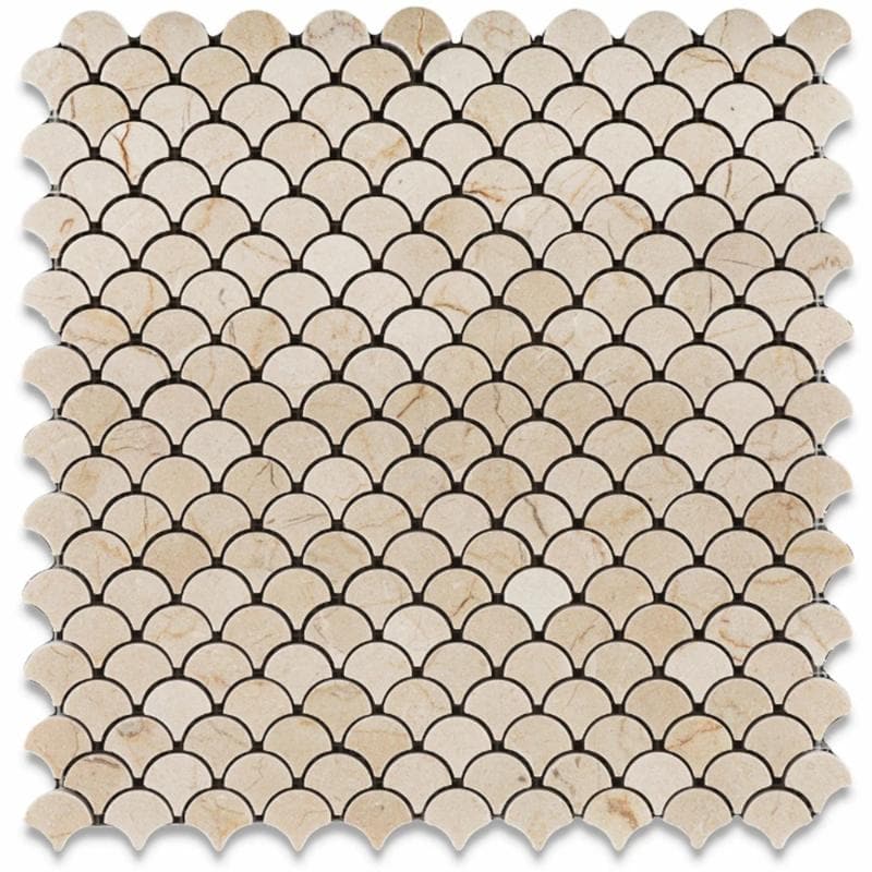 Crema Marfil Marble Fan Shape Design Polished Mosaic Tile