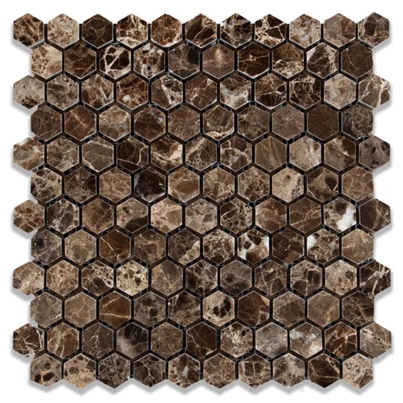 Emperador Dark Spanish Marble 1x1 Hexagon Polished Mosaic Tile