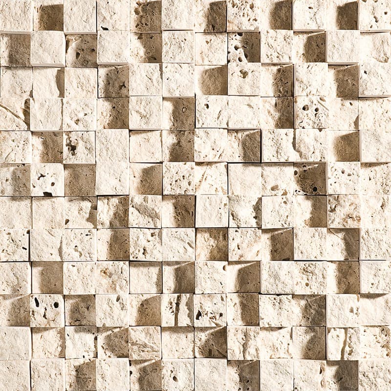 Ivory Travertine 3D 1X1 Split Face Mosaic Tile