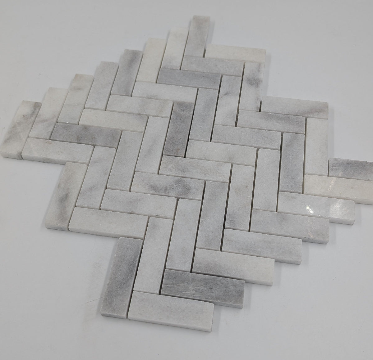 Bianco Caldo Mugla White 1x4 Herringbone Polished Mosaic Tile