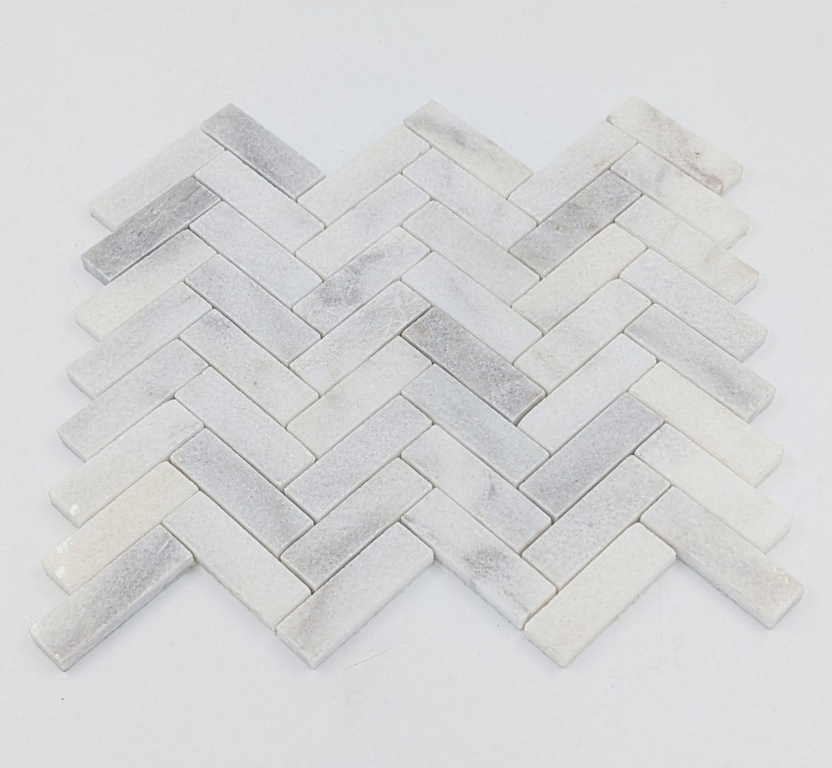Bianco Caldo Mugla White 1x4 Herringbone Polished Mosaic Tile