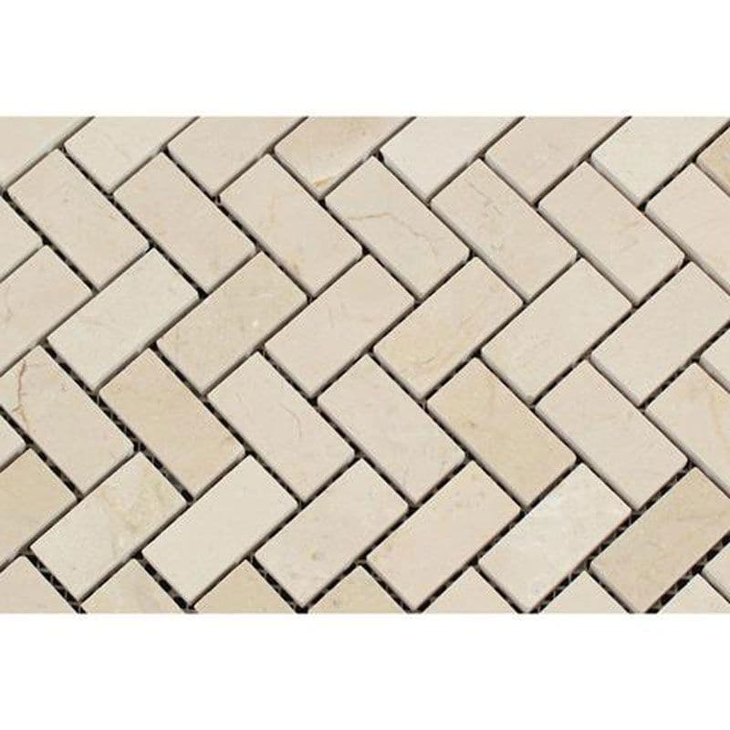 Crema Marfil Marble 1x2 Herringbone Honed Mosaic Tile