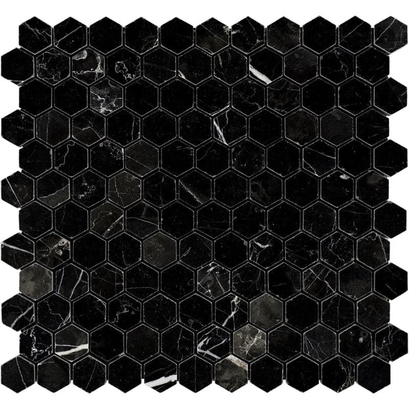 Nero Marquina Marble 1x1 Hexagon Polished Mosaic Tile