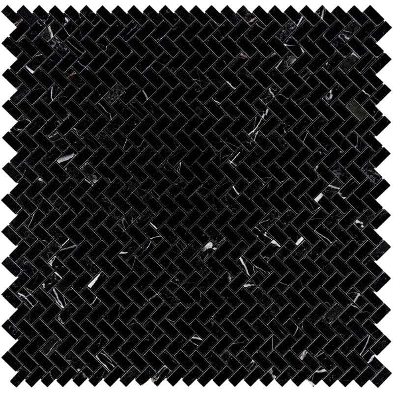 Nero Marquina Marble 5/8x1 1/4 Mini Herringbone Honed Mosaic Tile