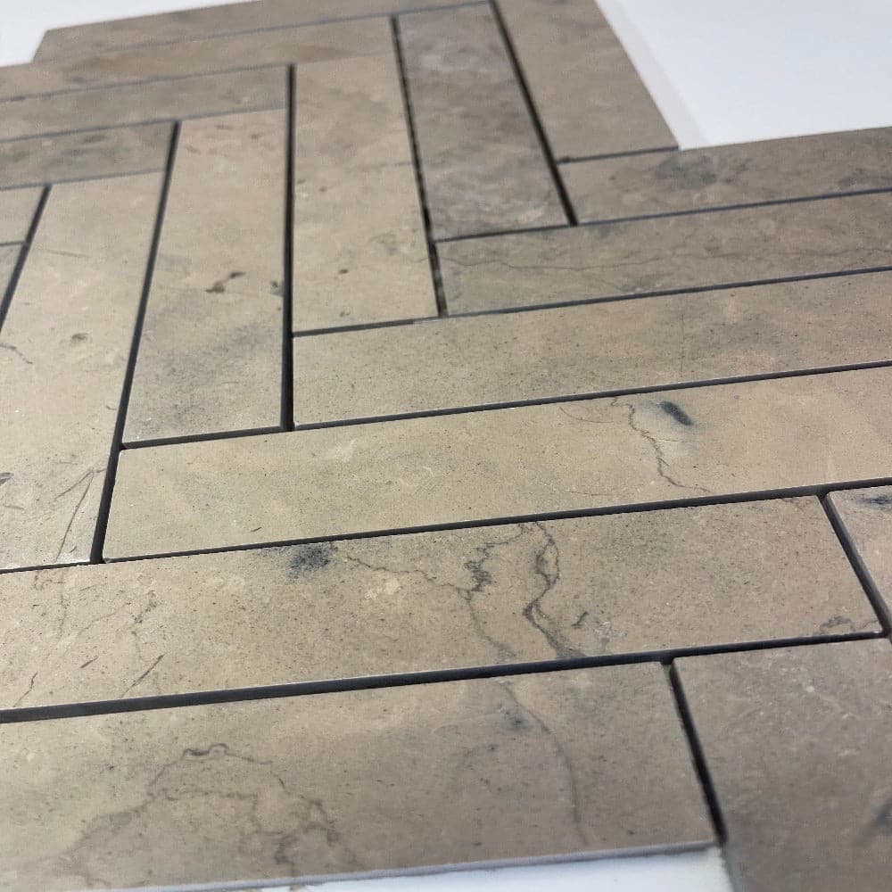 Nova Grey 1x6 Herringbone Honed Limestone Mosaic Tile