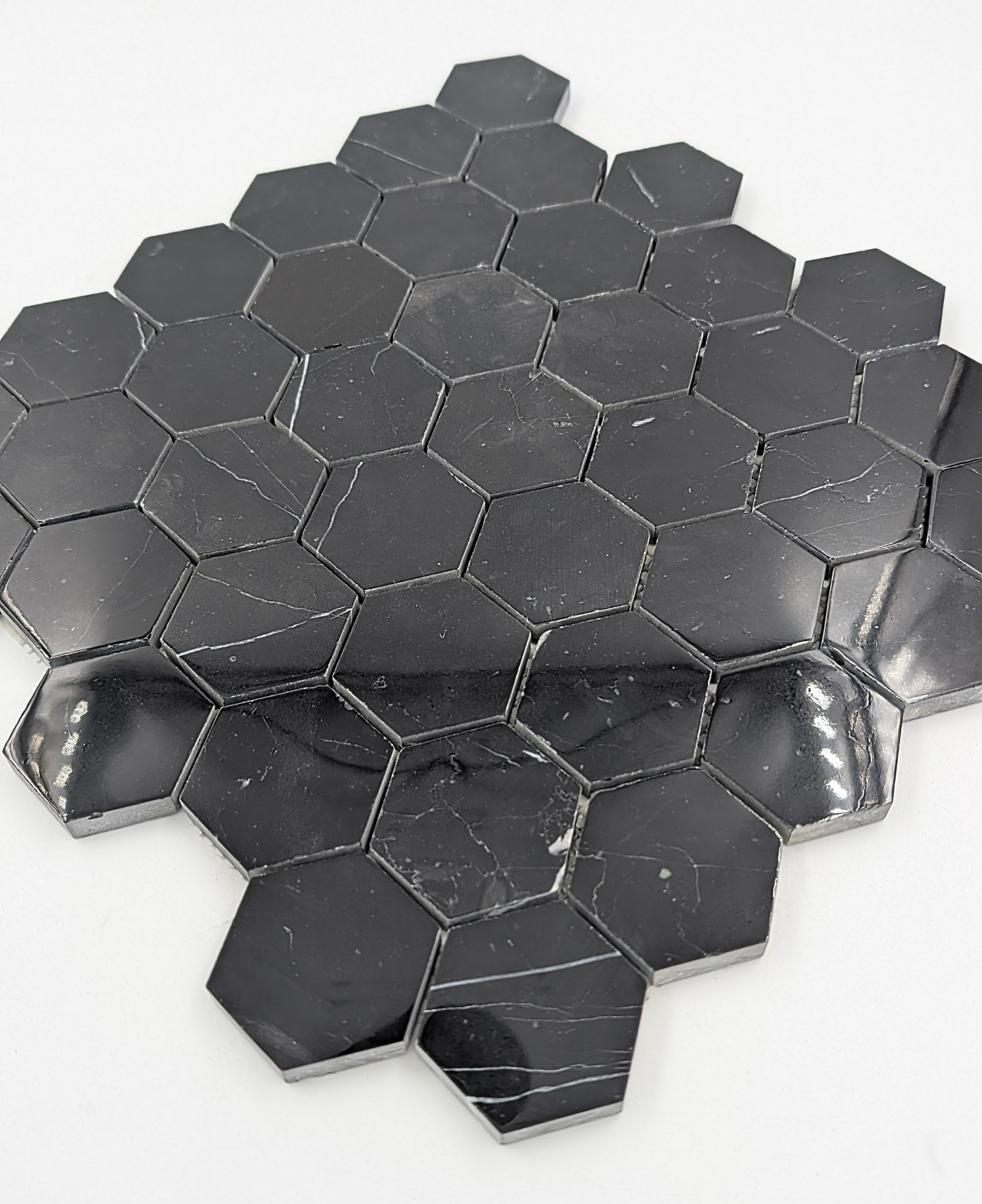 Nero Marquina Marble 2x2 Hexagon Polished Mosaic Tile