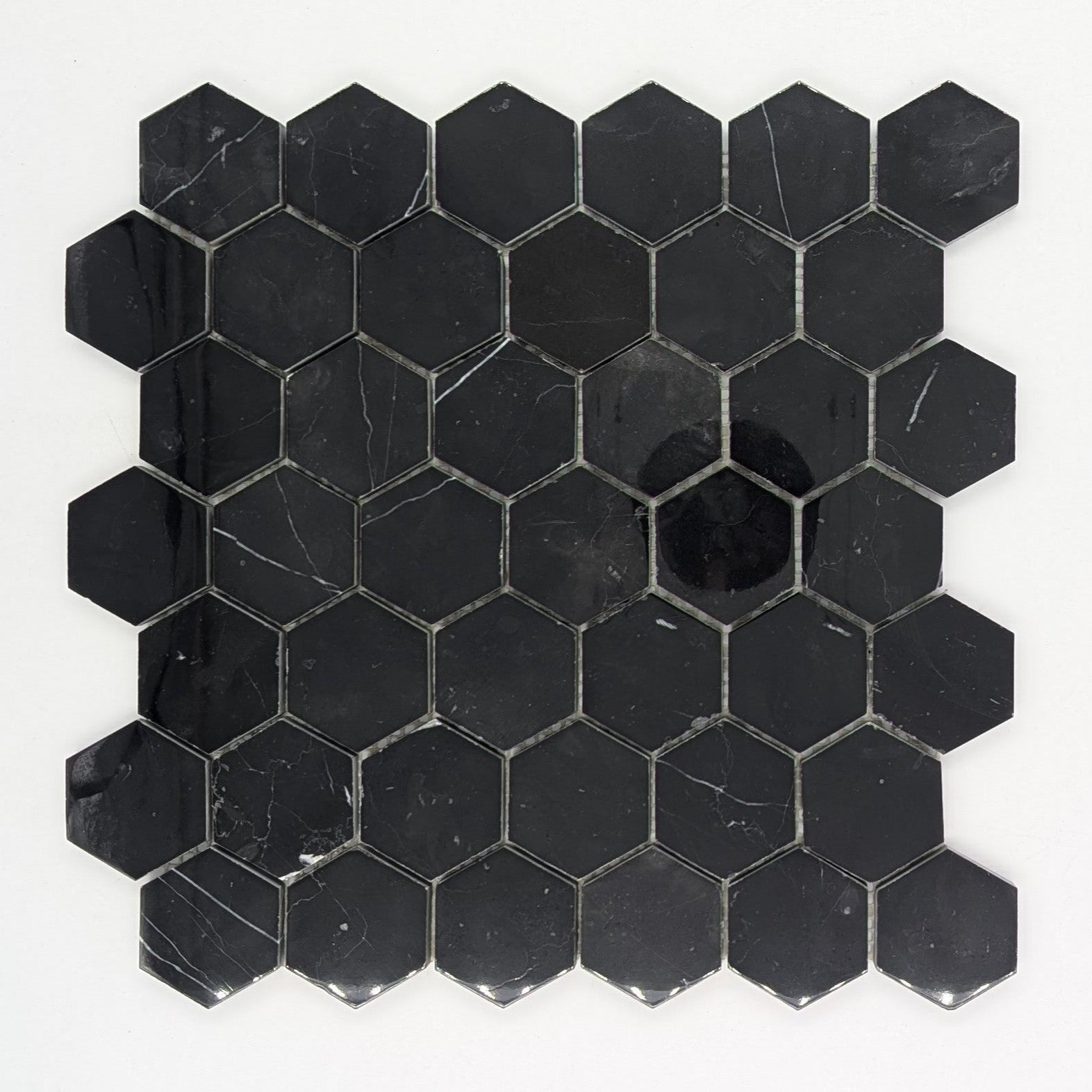 Nero Marquina Marble 2x2 Hexagon Polished Mosaic Tile
