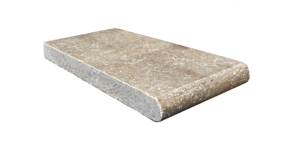 Noce Travertine 16x24 Tumbled Double Bullnose 5 cm Pool Coping (CLEARANCE)