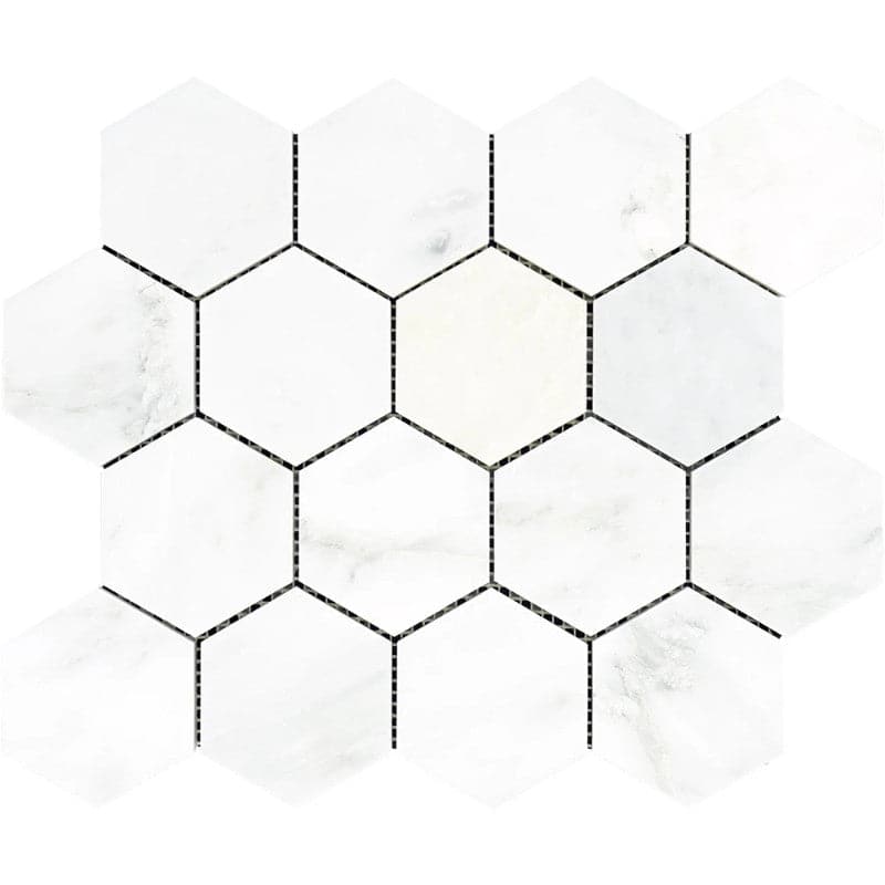 Asian Statuary (Oriental White) Marble 3x3 Hexagon Polished Mosaic Tile