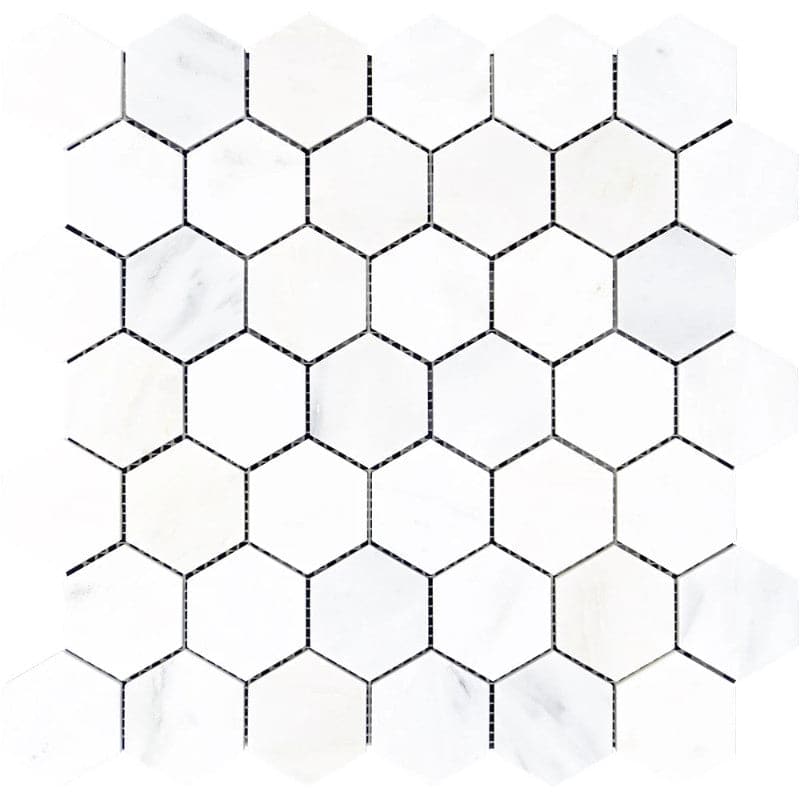 Asian Statuary (Oriental White) Marble 2x2 Hexagon Honed Mosaic Tile